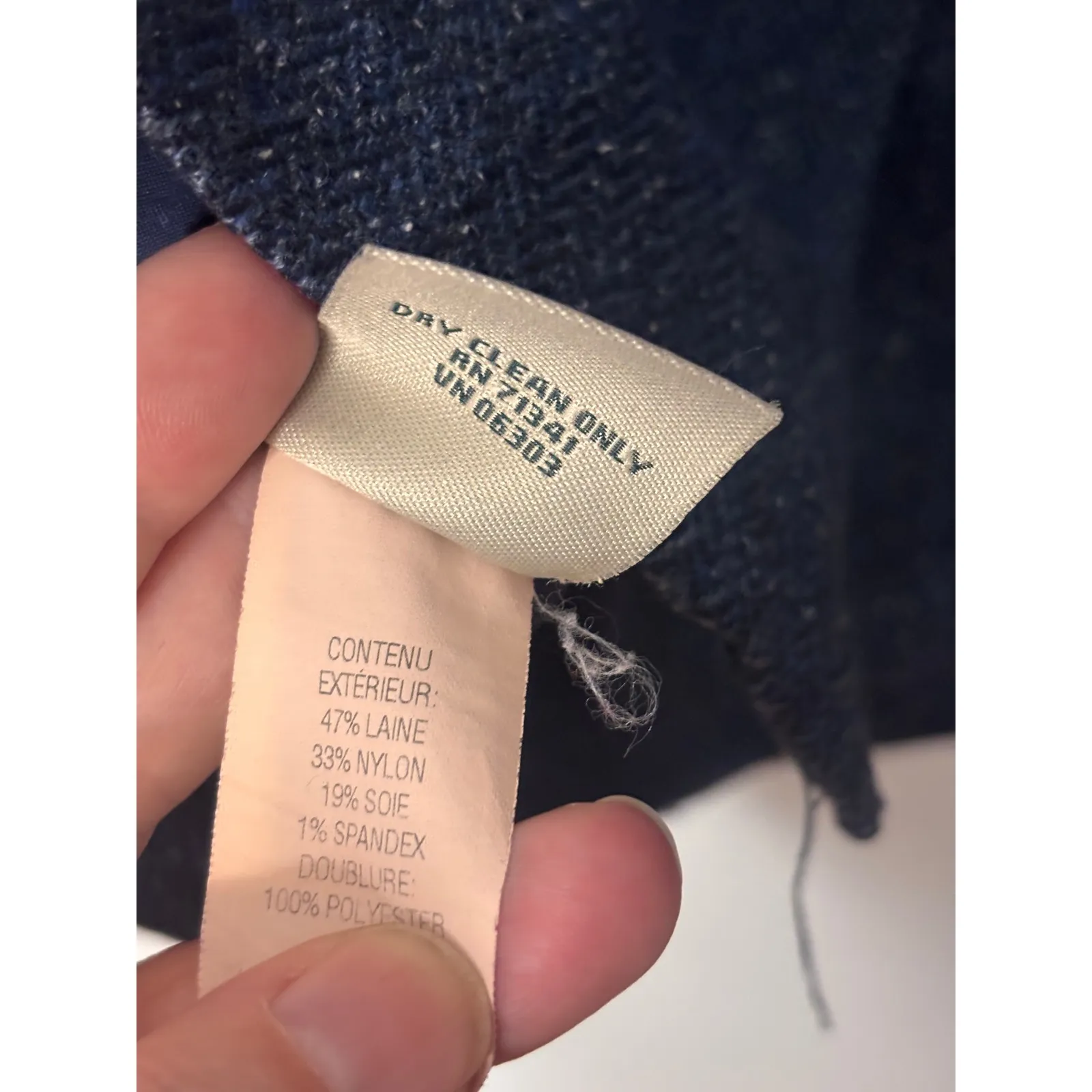 LL Bean Women's XL Blue Tweed Herringbone Blazer Elbow Patches Wool Silk Blend - Image 8