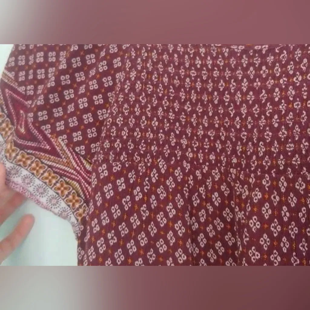 Knox Rose Maroon Mixed Boho Print Short Sleeve Smocked Blouse Size XL - Image 5