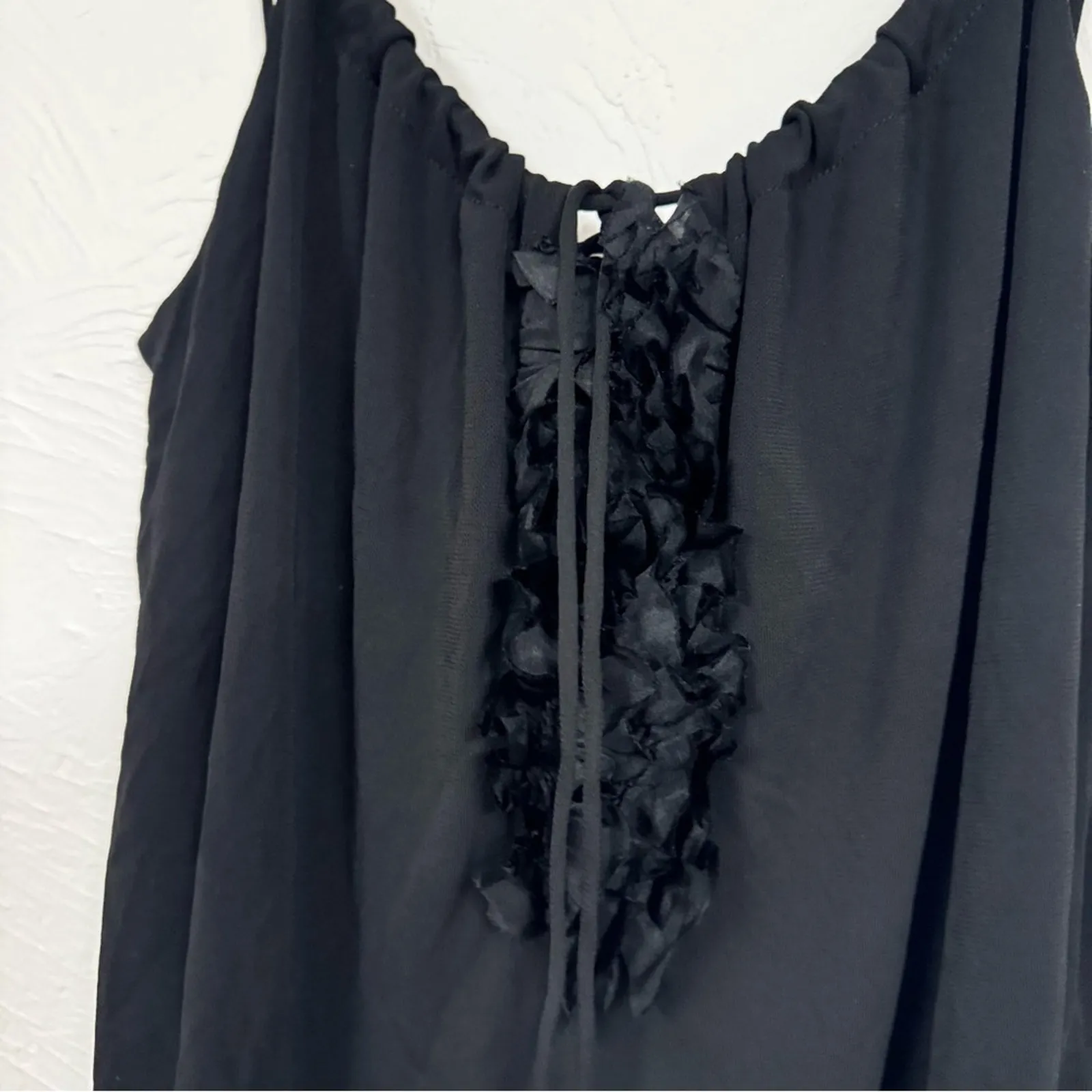 Lida Baday Black Ruffled Tank Top Womens M Y2K Vintage Summer Sleeveless Blouse Size M - Image 4