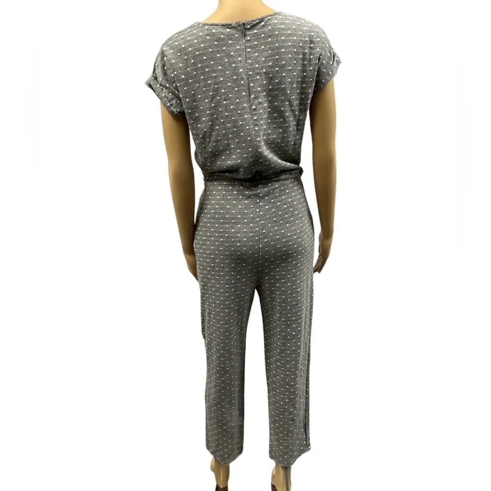Polagram Gray Polka Dot Short Sleeve Drawstring Waist Pocket Zip Back Jumpsuit S - Image 4