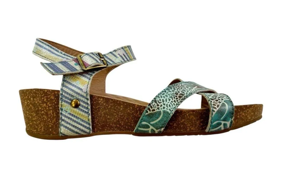 L'Artiste by Spring Step Leather Women's Vella Comfort Wedge Sandals Blue Size 7 - Image 4