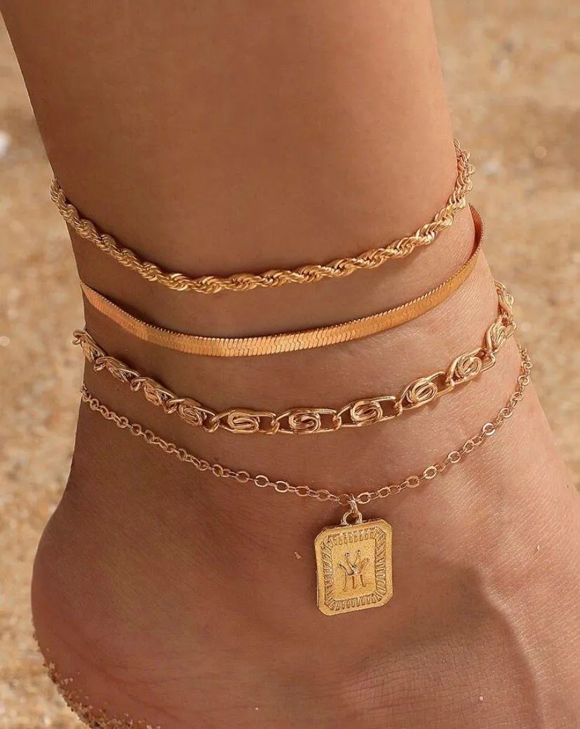 Boutique 4pc Chain Anklets - Image 2