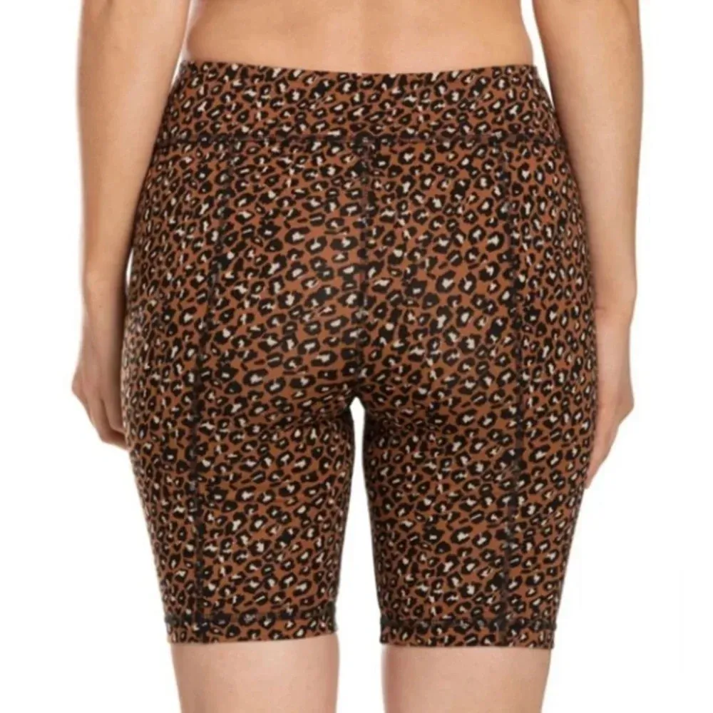Free People Orange Black Leopard Print Zip Front Biker Shorts - Image 3