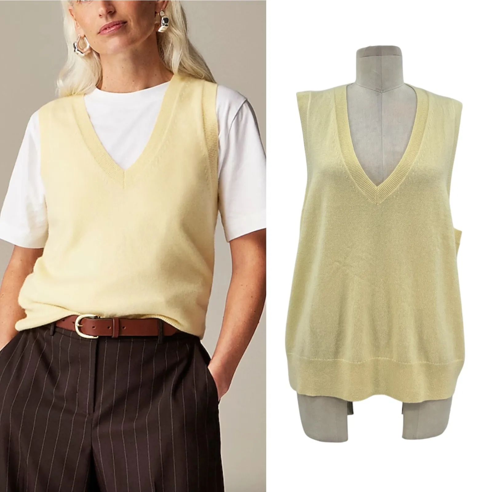 J. Crew Cashmere V-neck Sweater-Vest Sleeveless‎ Knit Pale Corn Yellow Size XXL - Image 2