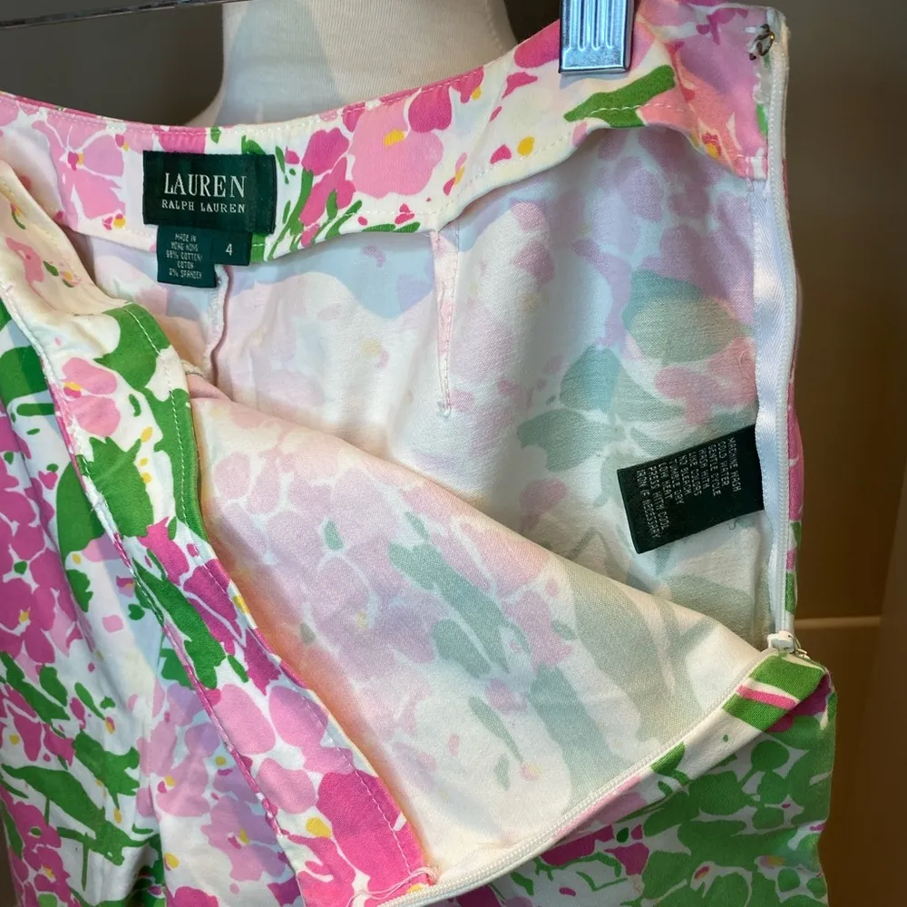 Ralph Lauren Lauren  Pink Green Floral Preppy Cotton Pants Size 4 - Image 9