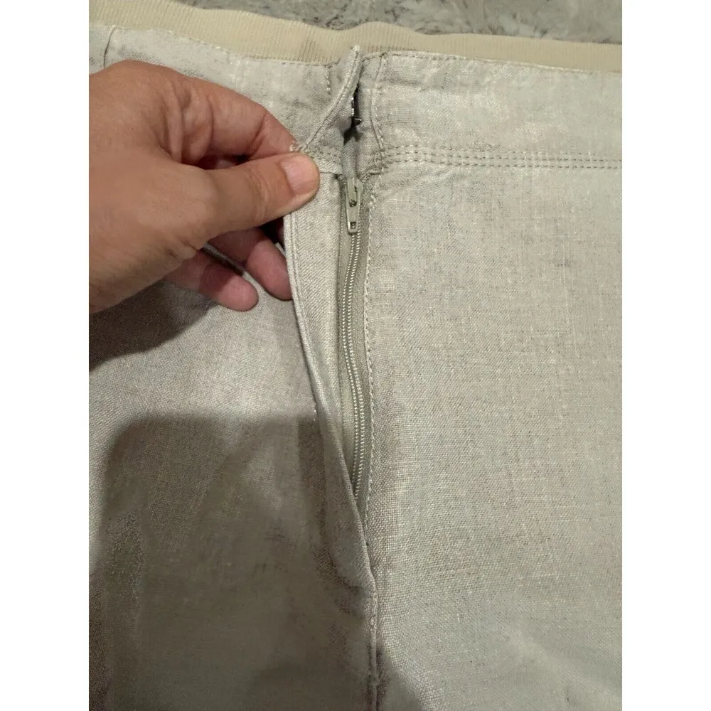 J. Jill Women's Linen Pants XL Beige Elastic Waist Casual Wide Leg Cropped Relax - Image 6