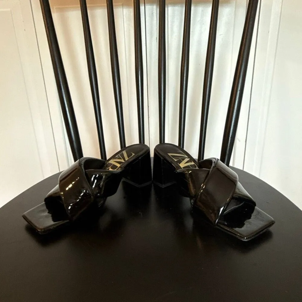 Zara black patent block heel sandals size 6 - Image 11