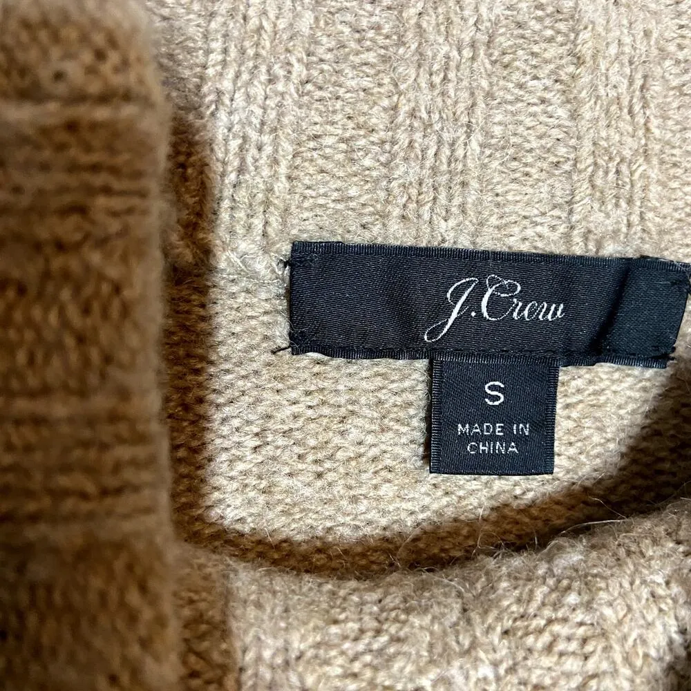 J.Crew Alpaca Sweater Merino Wool Knit Mock Neck Ribbed Hem Pullover Tan Small - Image 2