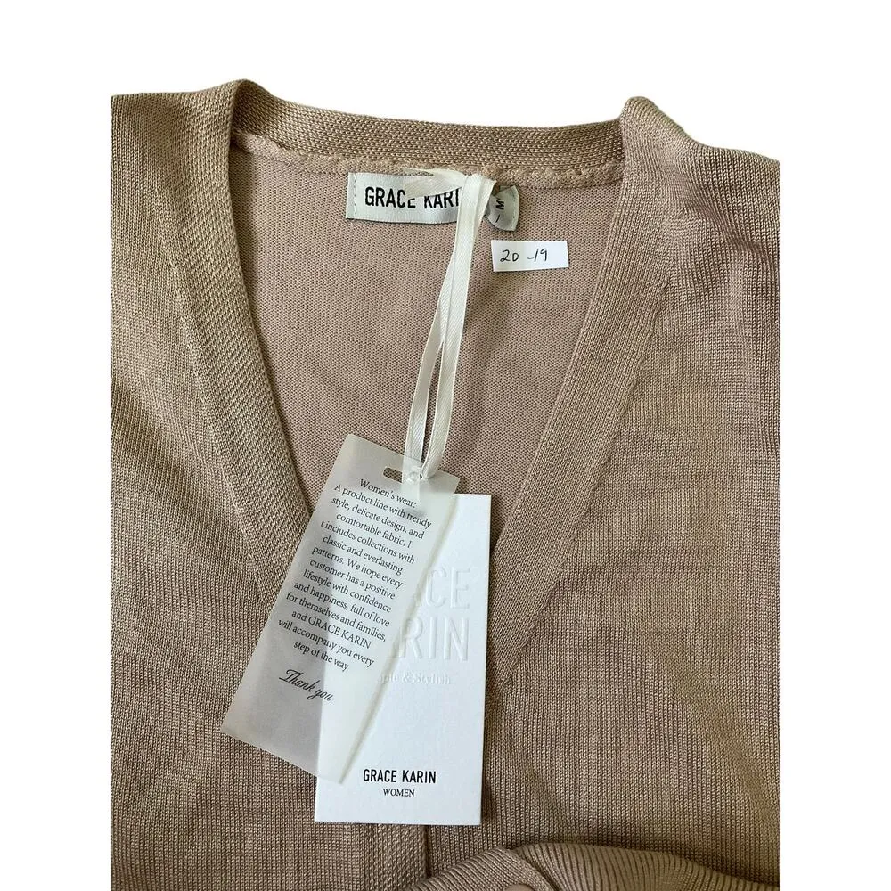 Grace Karin Brown 3/4 Sleeve Cardigan Women Size Medium NWT | 20-19 - Image 3