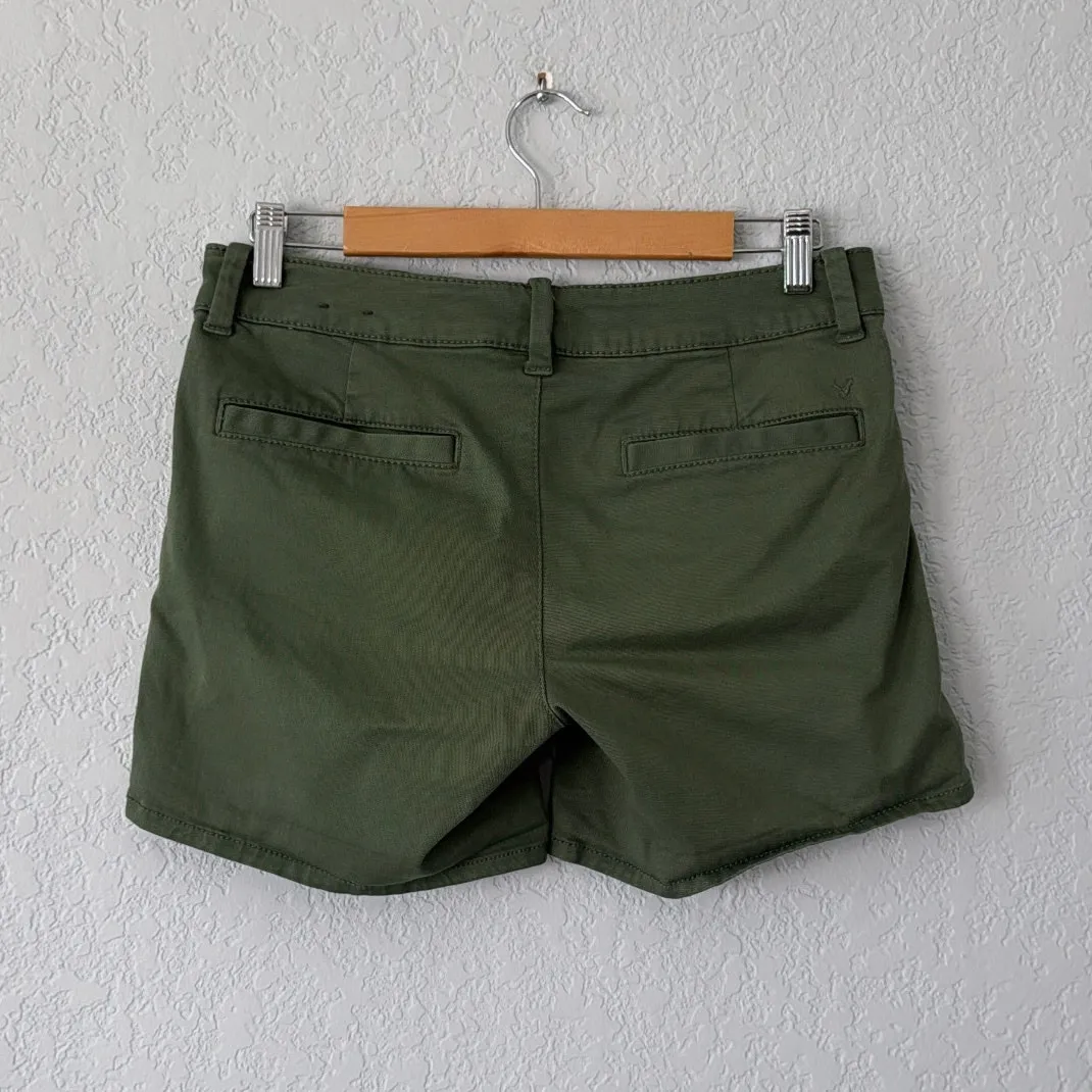 American Eagle Outfitters Green Denim Super Stretch Midi Waist Shorts Size 8 - Image 2