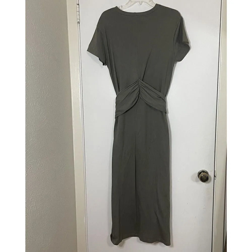 MONROW Short sleeve cotton tshirt army green dress tie waist Small - Image 5