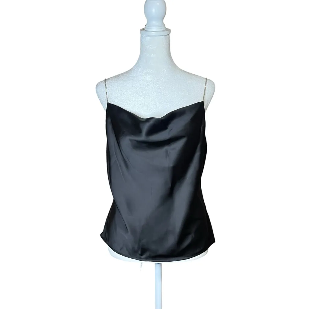 House of Harlow 1960 Black Satin Slinky Cami Top Rhinestone Draped Glam Sz XS - Image 3