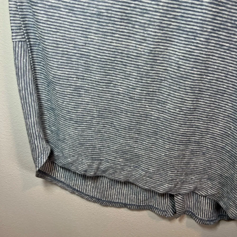 Adrienne Vittadini Striped Linen Tunic Blouse Blue White Roll Tab Sleeves Small - Image 10