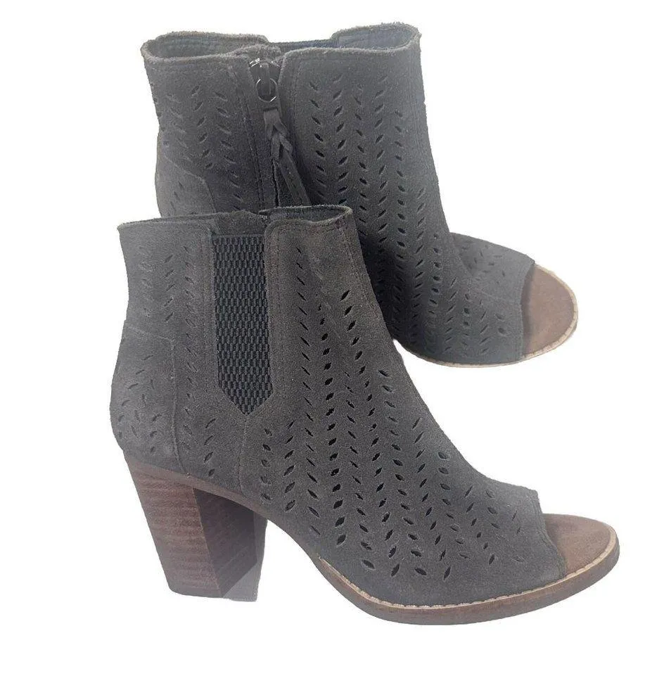Toms Booties Womens 6 Majorca Suede Peep Toe Ankle Boots Boho Perforated… - Image 2
