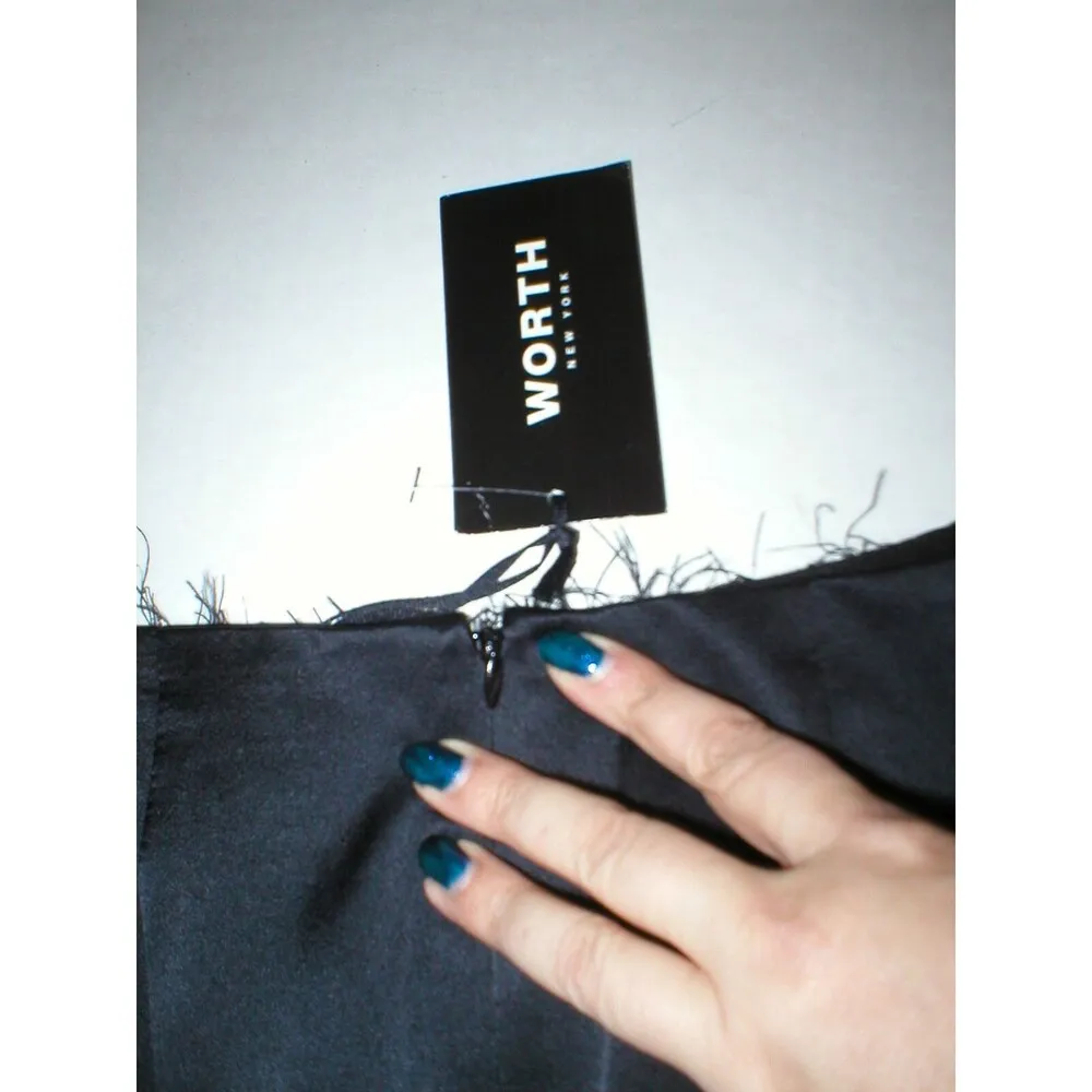 New NWT $498 Womens Black Silk Fringe Skirt Worth NY 8 York Metallic Silver - Image 9