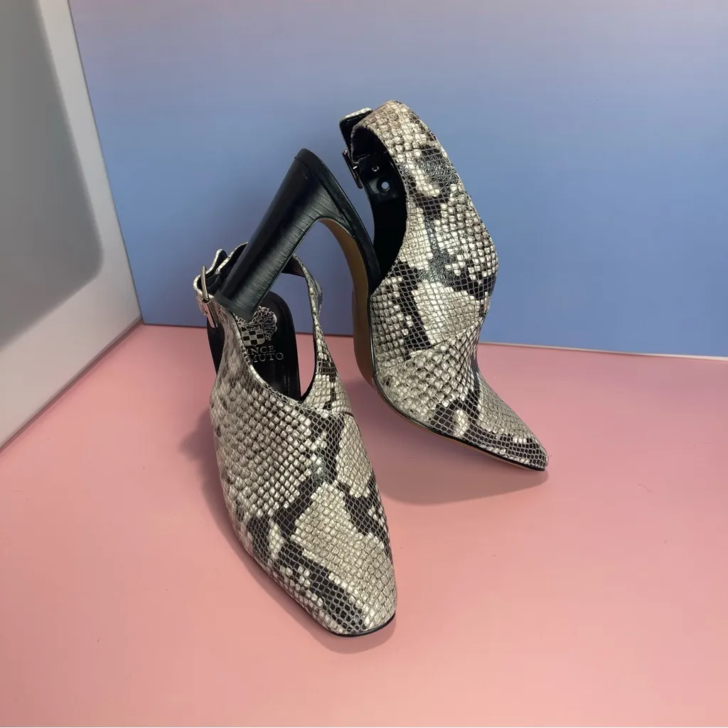 Vince Camuto Leather Saleesha Snakeskin squared Pointed Toe Slingback Heels Sz 8 - Image 3