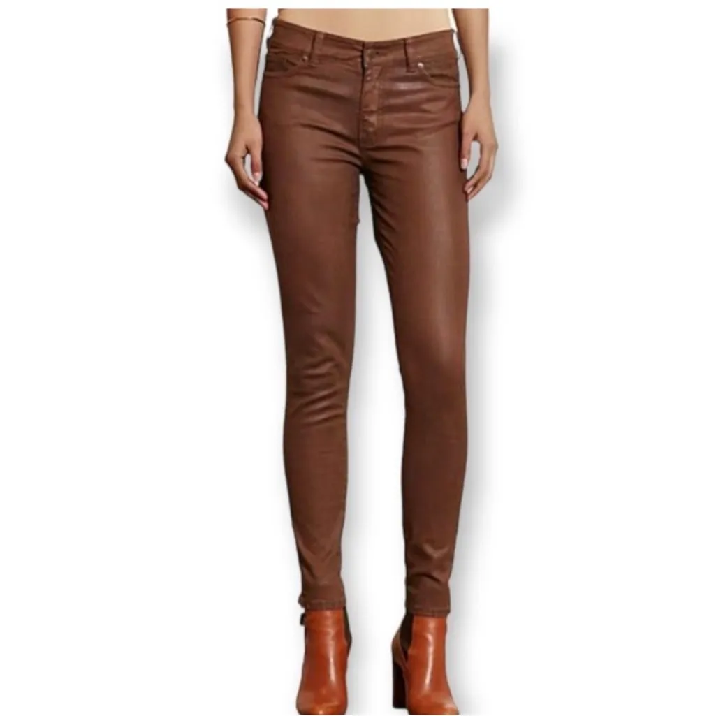 Lauren Ralph Lauren Mid-Rise Saddle Brown Waxed Skinny Jeans, 14 - Image 8