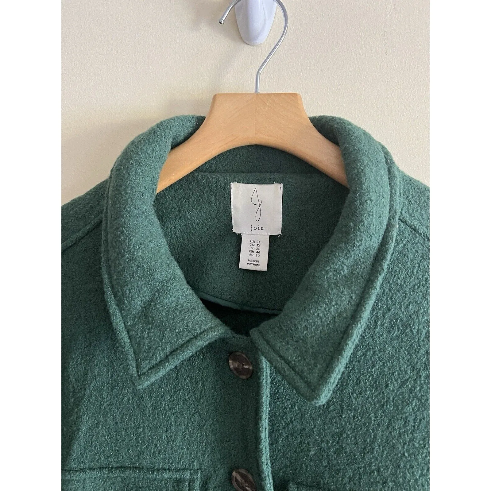 Joie Wool Blend Button Front Coat Women's Sz 1X Green Square‎ Pockets Cozy Fall - Image 4