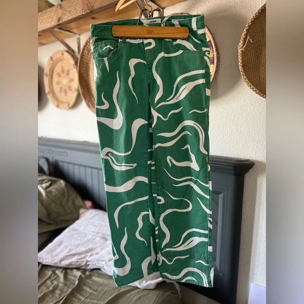 Cotton On Low Rise Green and White Swirl Straight Jeans sz4 - Image 12