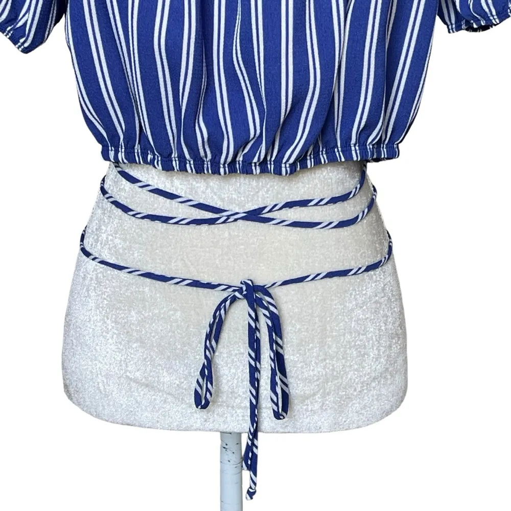 Free Kisses Nautical Striped Off On Shoulders Crop Top Blouse Women’s Size XL - Image 6