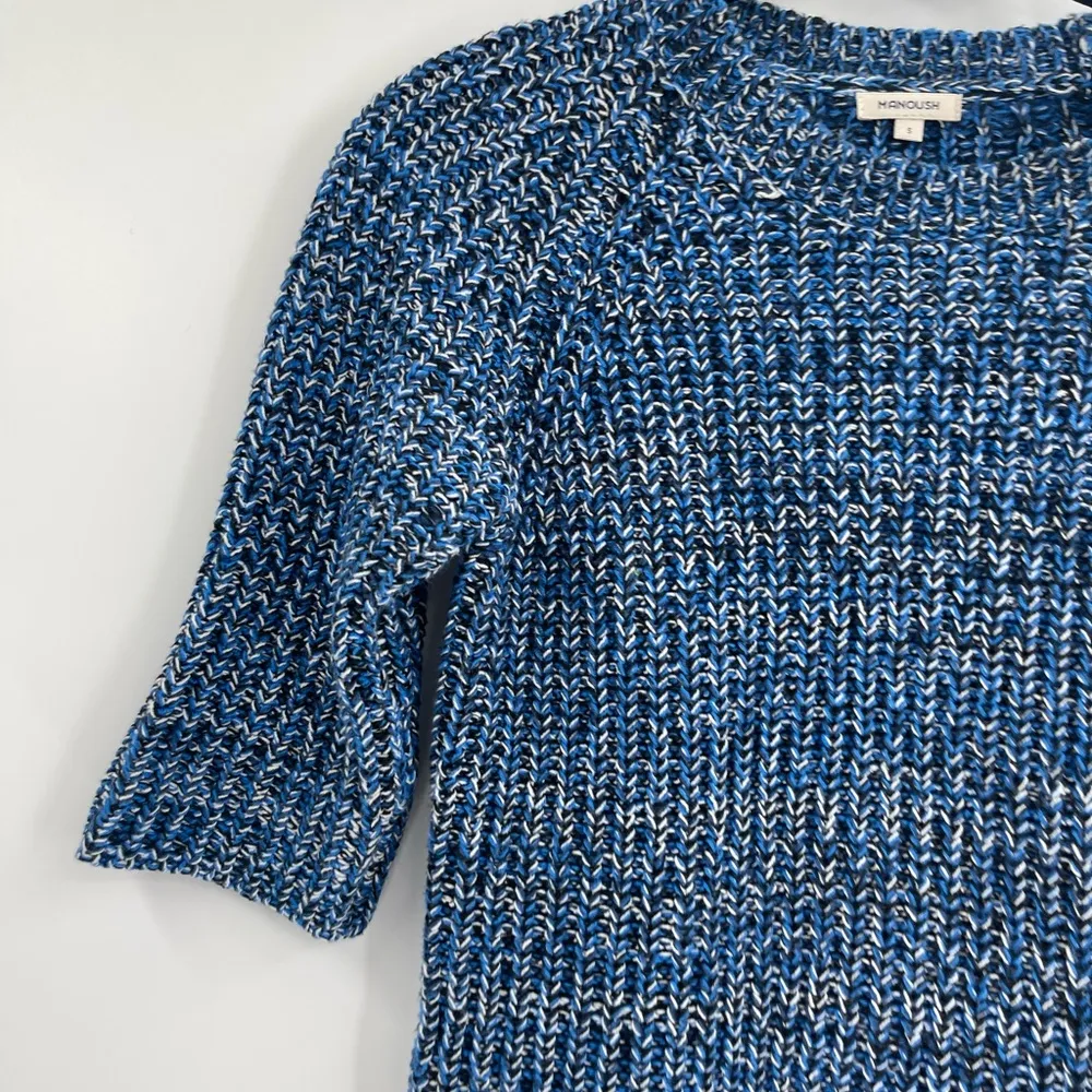 Manoush Blue White Black Crochet Knit Short Sleeve Sweater Size Small - Image 3