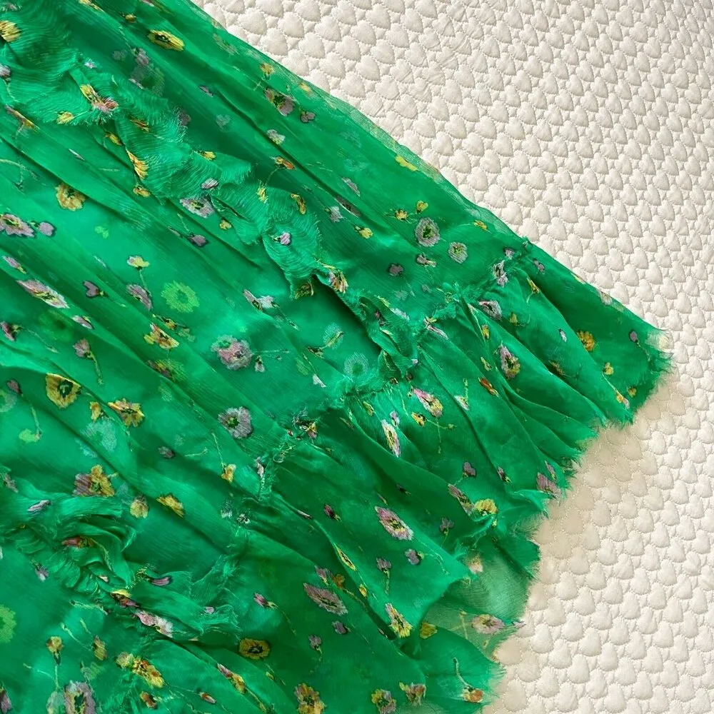 NWOT The Kooples Silk Green Floral Mini Dress Size 2 - Image 8