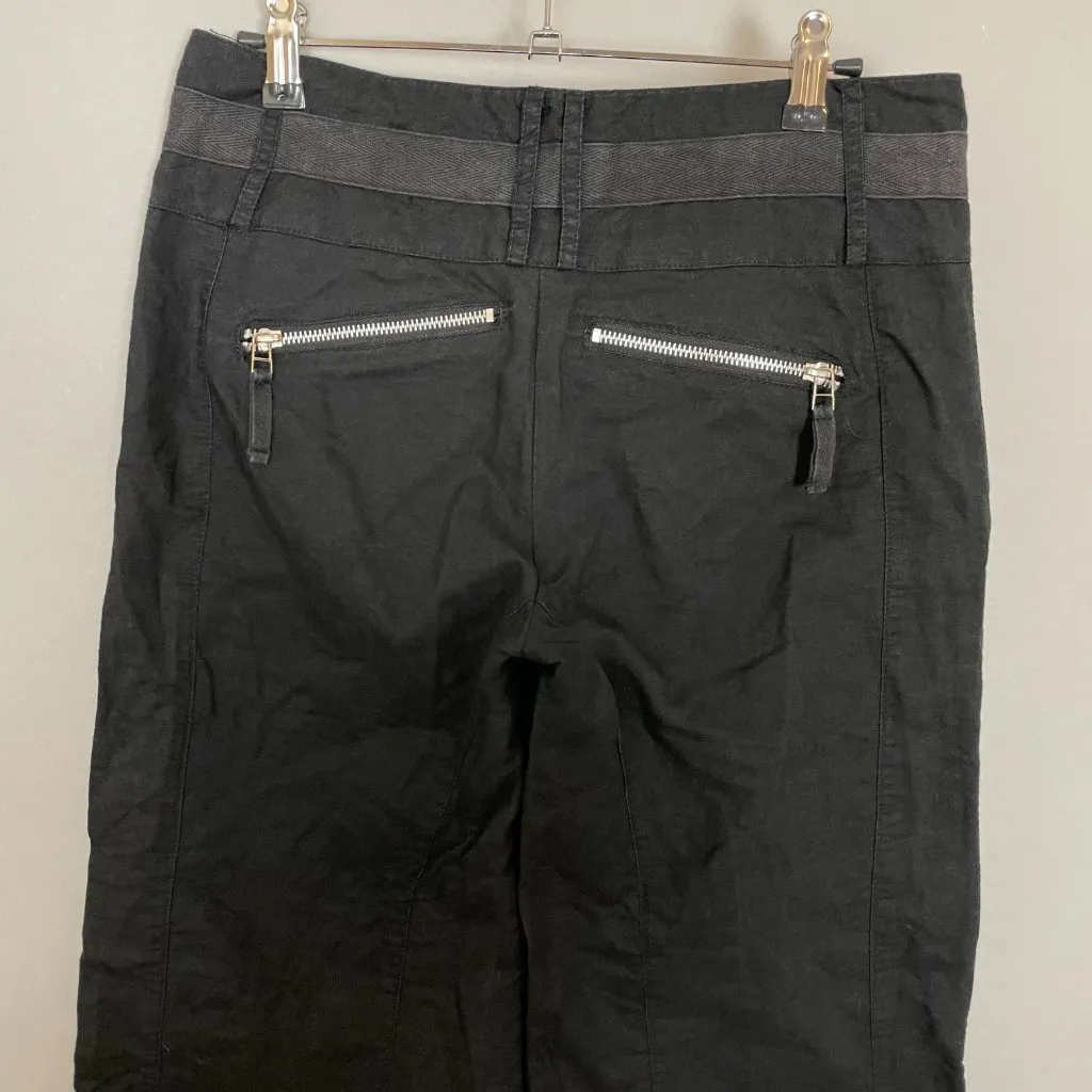 Black Pants Linen‎ Cotton Buckle Waist Size 2 Low Rise Cropped Skater Casual - Image 7