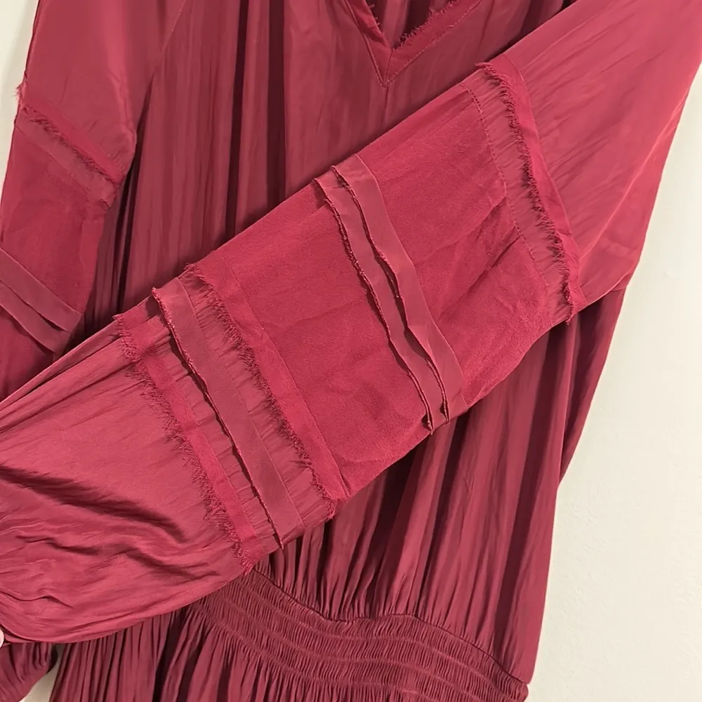 Ramy Brook New York drop waist v neck dress polyester silk burgundy - Image 4