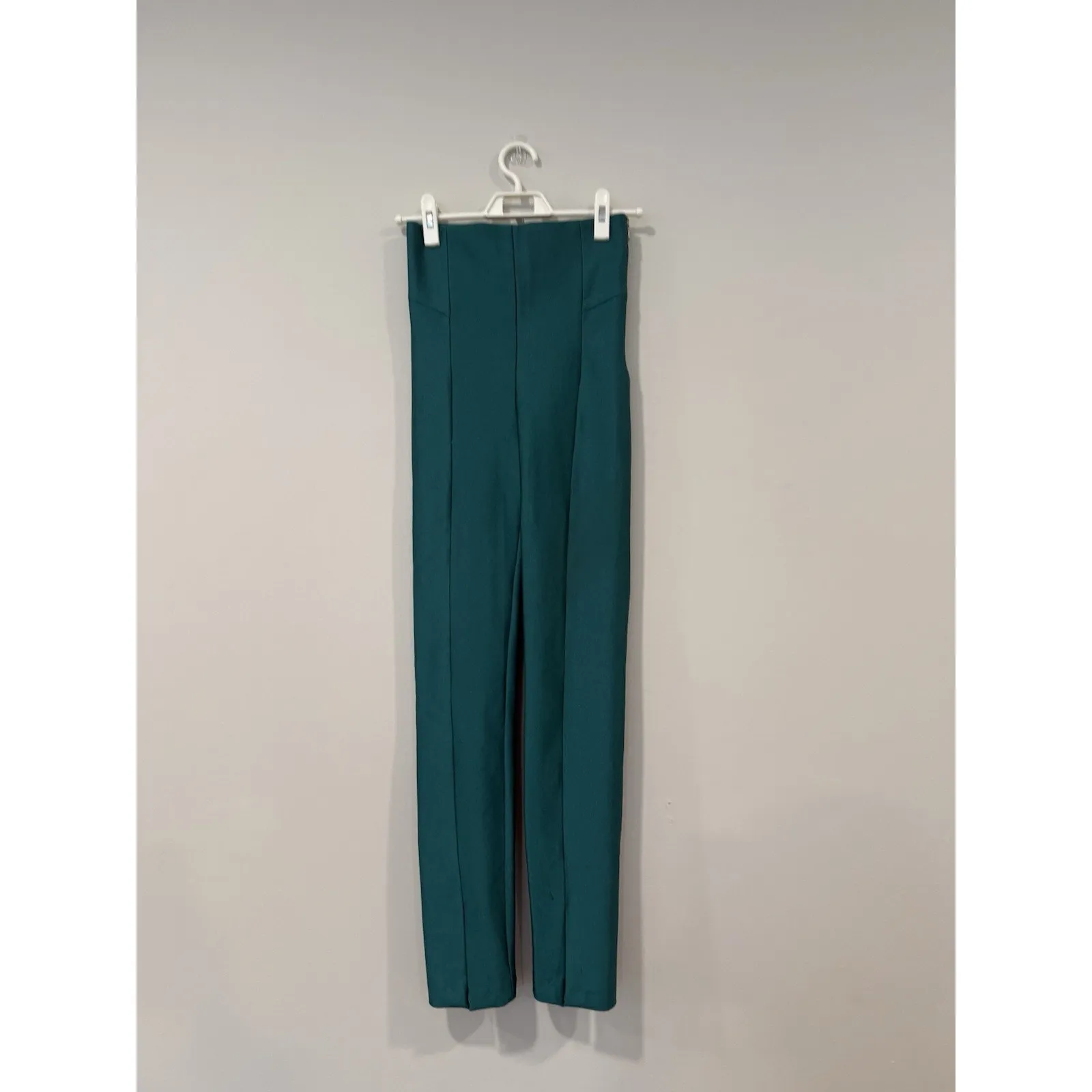 Zara Womens Studio Split Leg Cigarette Pants Metallic Green Size S - Image 2