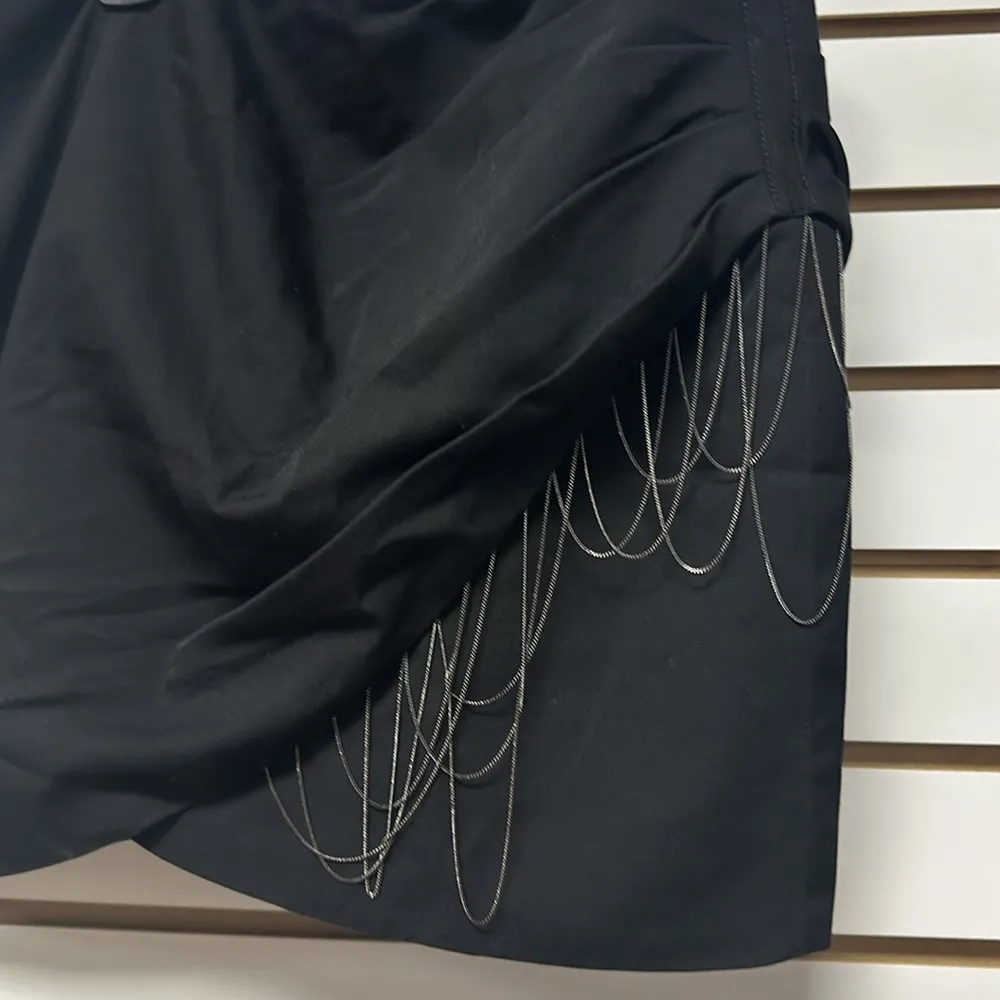 Black Side Ruched Mini Skirt with Chain Details. Sz 2 - Image 4