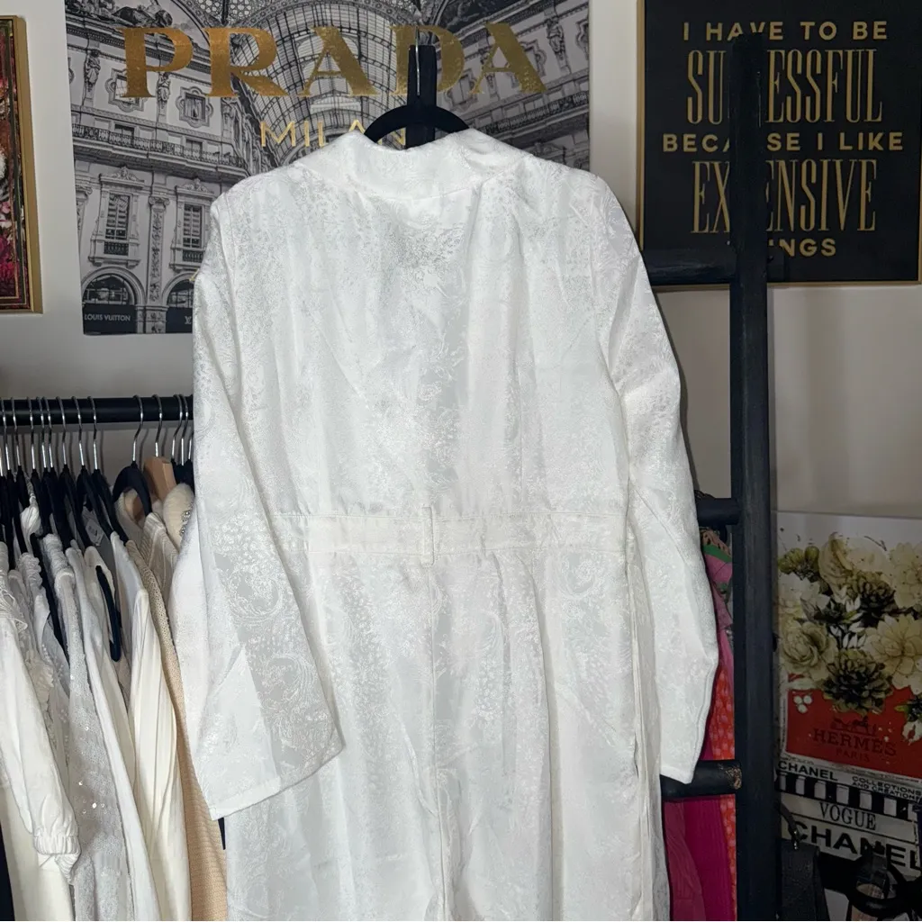 Lulus Ivory Jacquard Collared Surplice Belted Long Sleeve Jumpsuit Womens XL NWT - Image 11