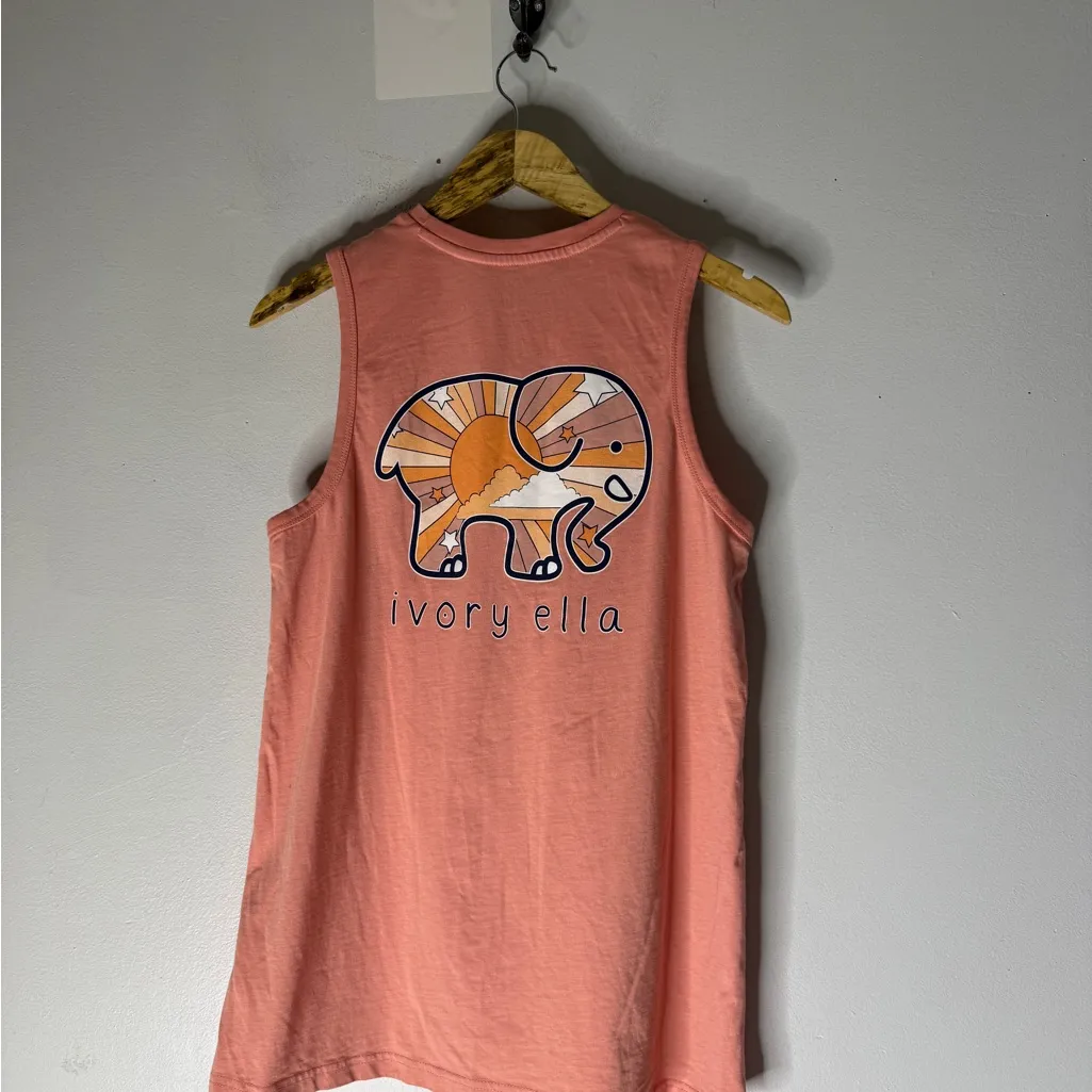 Ivory Ella Orange Peach Elephant Tank Top Cotton Boho Preppy Medium - Image 2