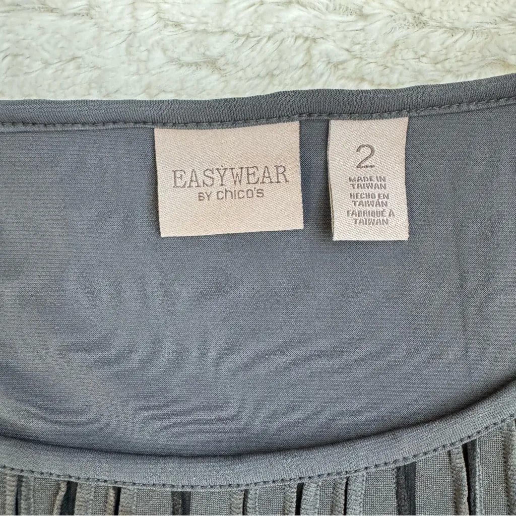 Chicos Easywear Textured Layers 3D Knit Top Sz 2 L Graphite Gray Stretch Slinky - Image 4