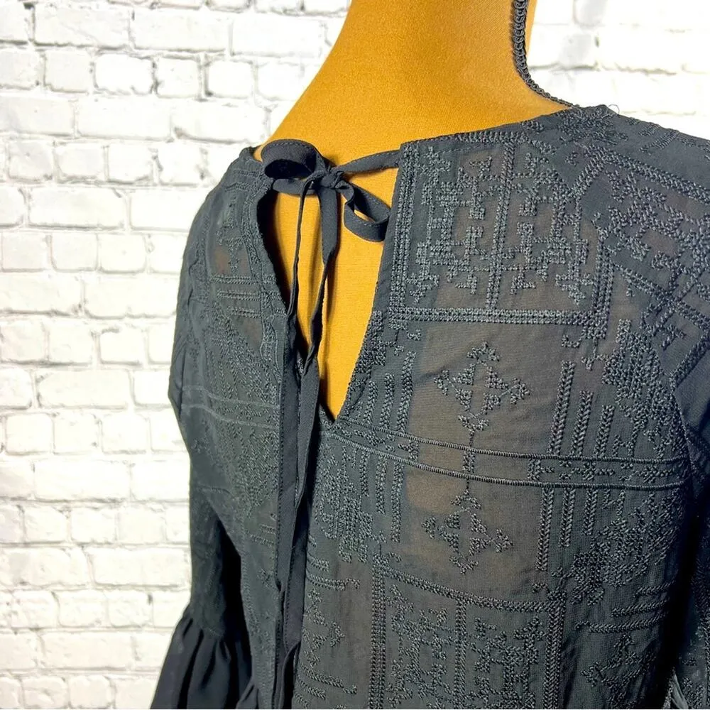 Blue Rain Black Boho Top‎ Size S (A6) - Image 3