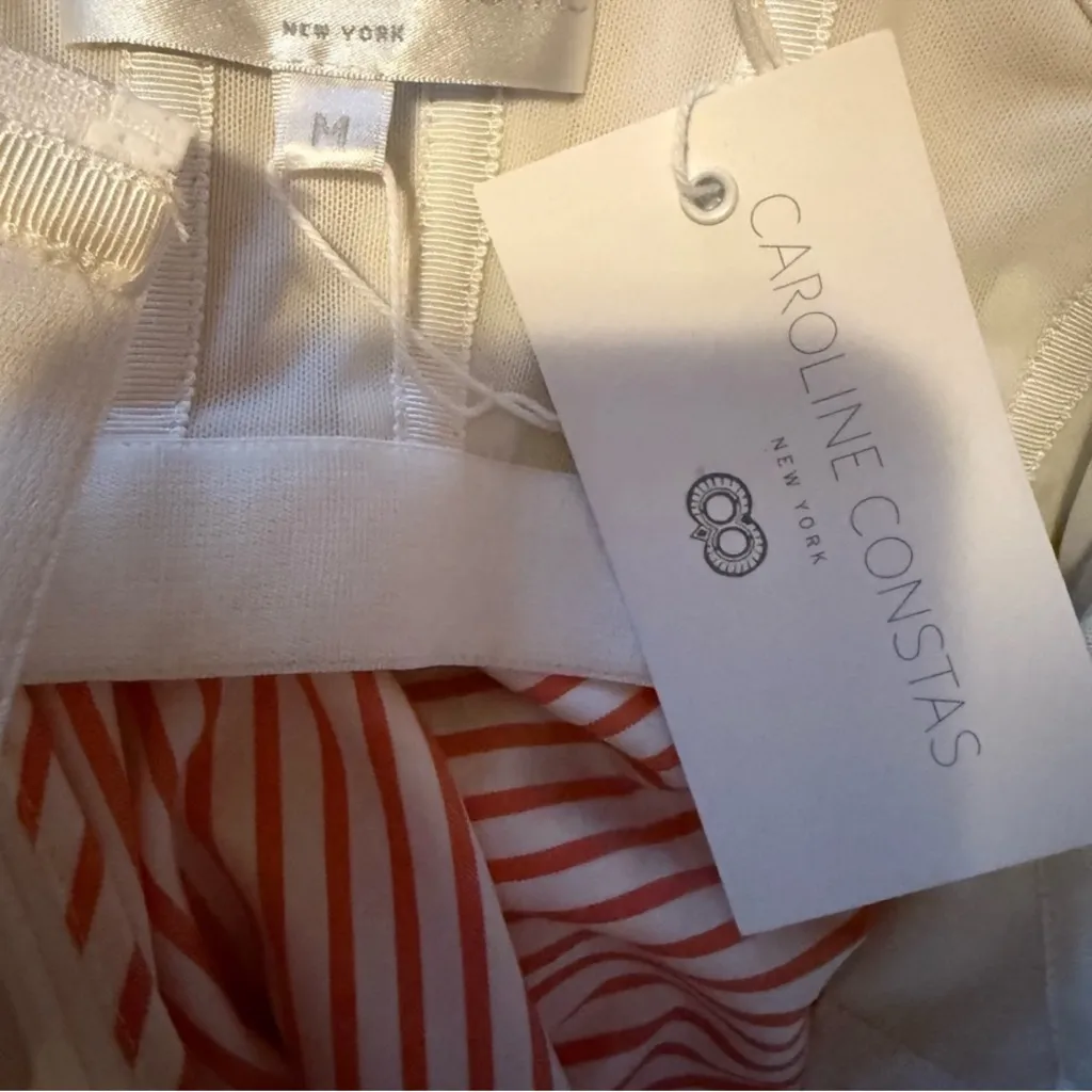 Caroline Constas Coral Stripe Gabriella Off Shoulder Top Sweetheart Neckline White Size M - Image 2