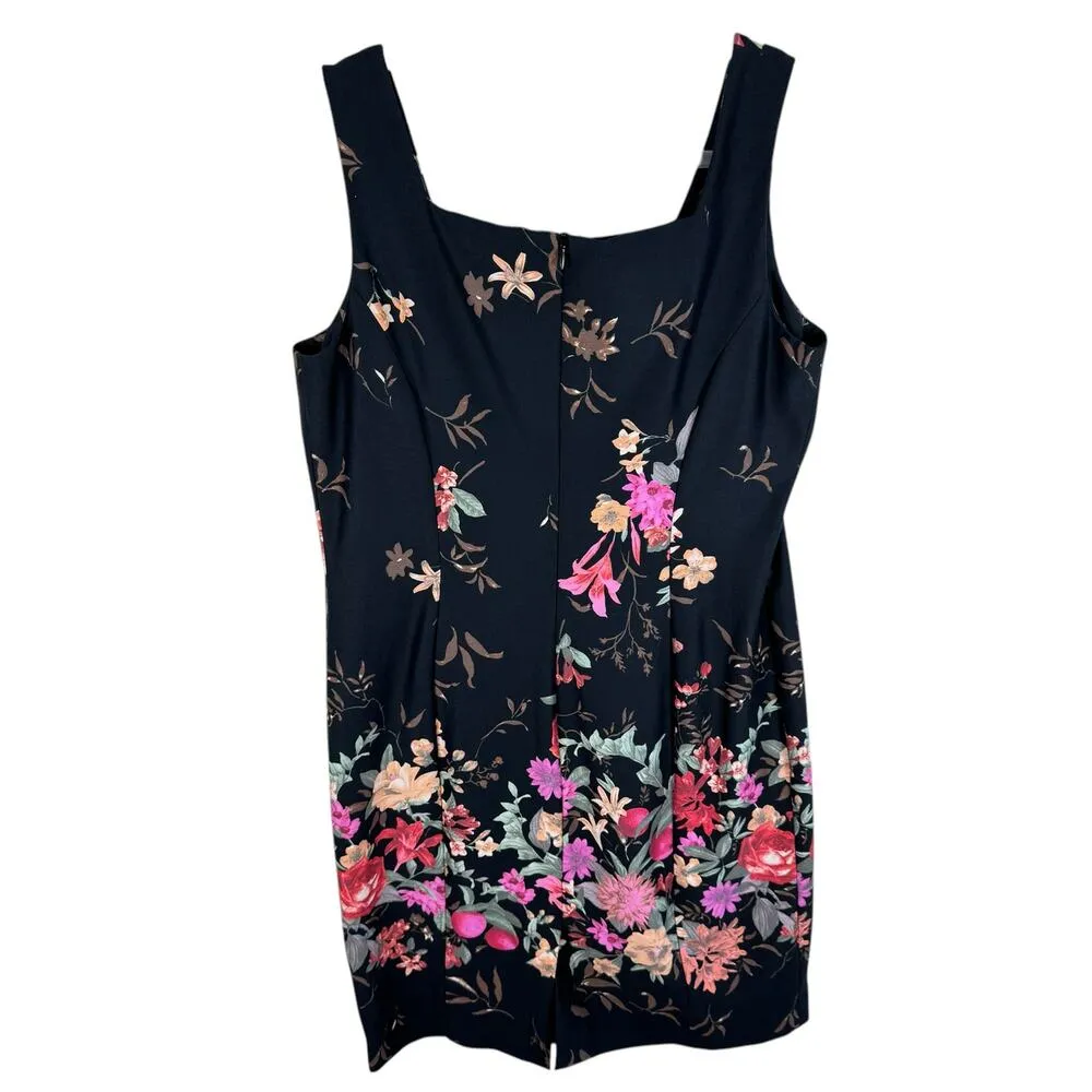 Gianni Vintage Black Floral Sleeveless Square Neck Cotton Sheath Dress USA Sz 12 - Image 2