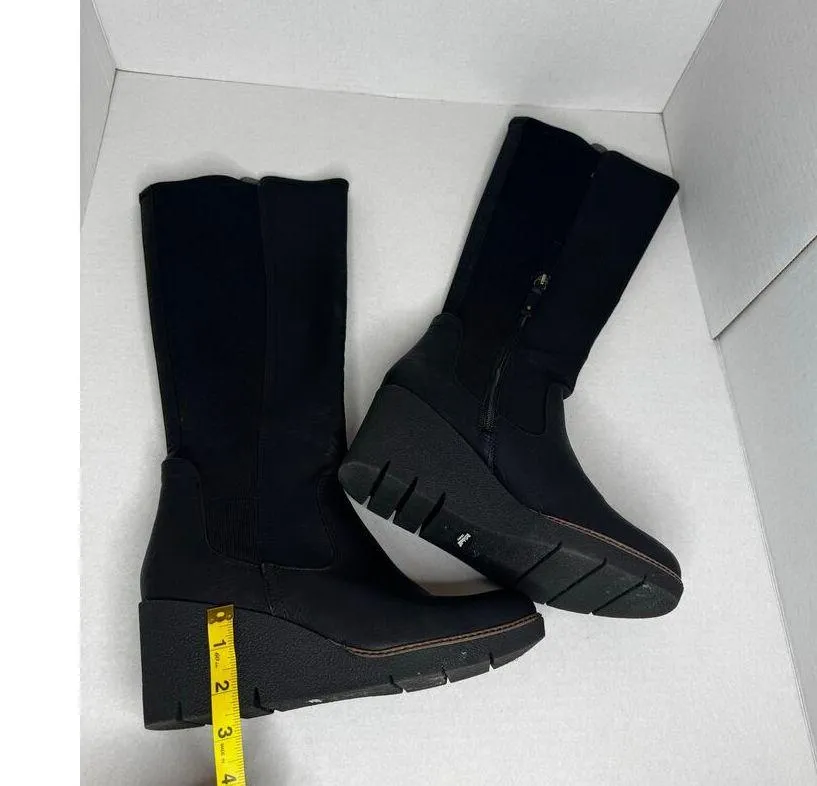 Dr. Scholl's Black Lindy Women's Wedge Tall Faux leather Boots size 10 - Image 7