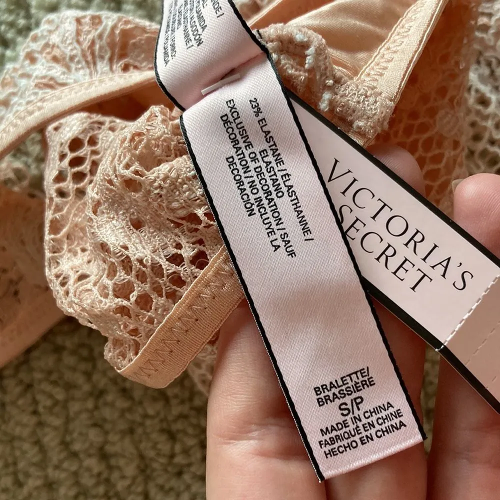 NEW Victoria’s Secret Pale Peach Lacy Long Line Bralette V-Back Light Small NWT - Image 5
