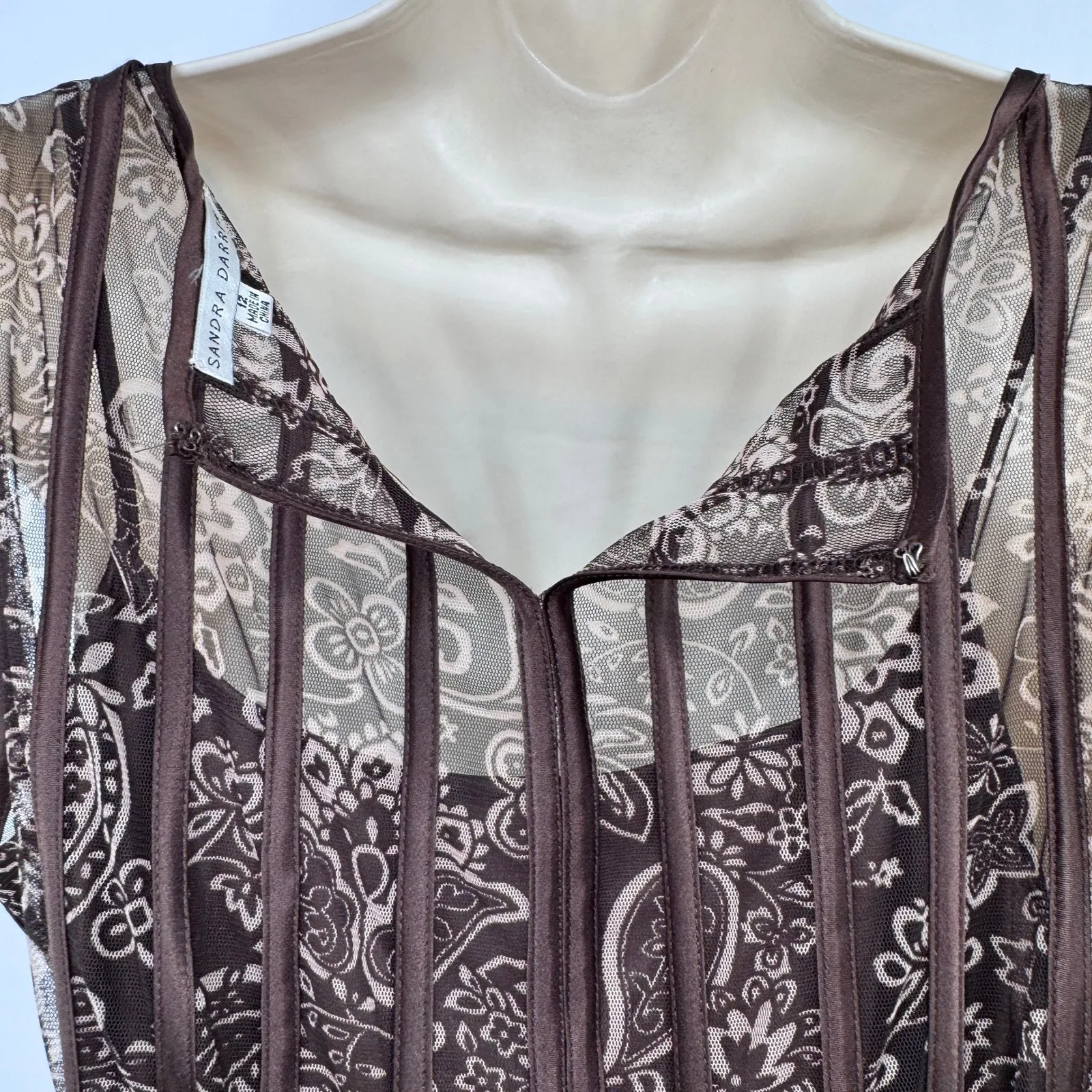 Y2K Sandra Darren Forest Fairy Dress Womens 12 Brown Paisley Ribbon‎ Belt Lined - Image 9