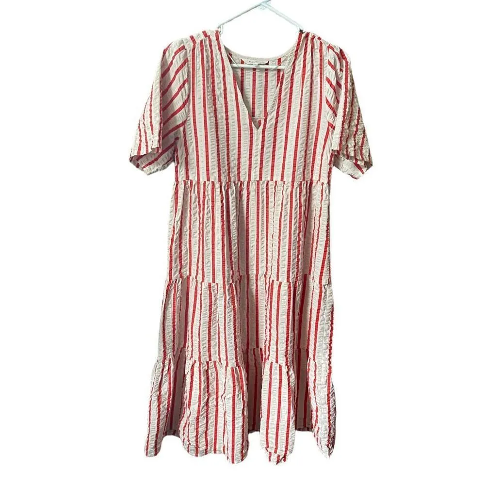 Take Two size EU 42 or US 10 seersucker tiered 100% cotton made in turkey dress Red - Image 4