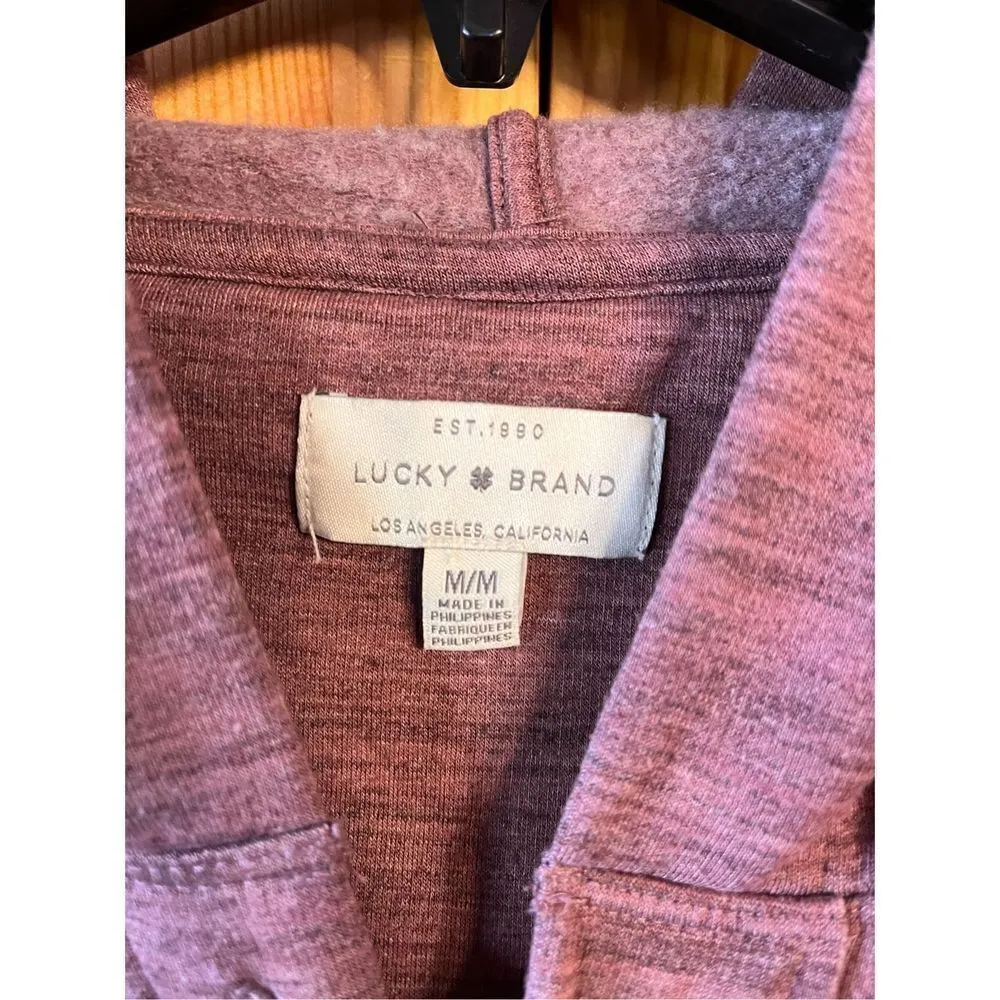 Lucky Brand Heather Mauve Fleece Hooded Lace Up Pullover Top Size Medium (2384) - Image 3