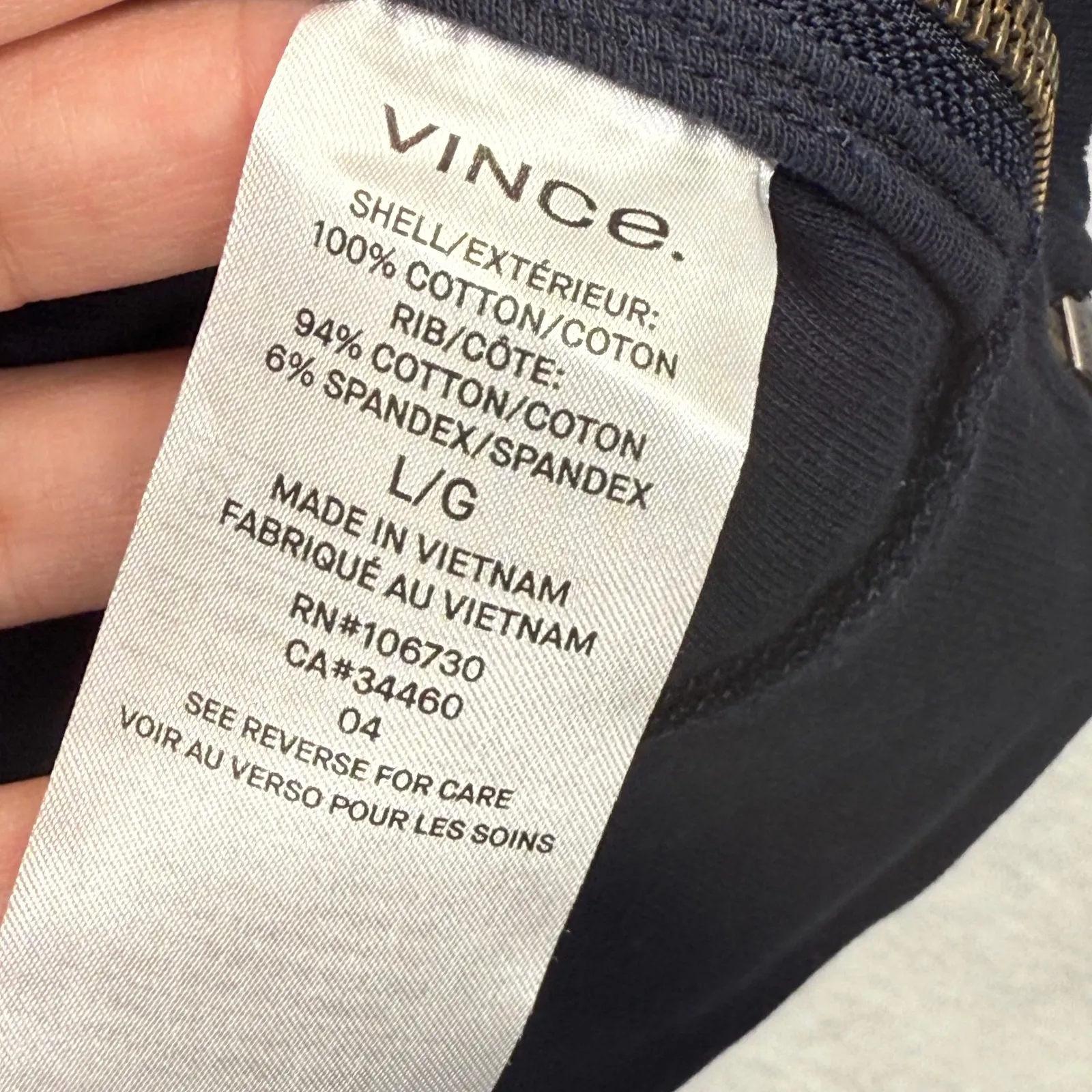 Vince Velour‎ Crewneck Sweatshirt Black Gold Zip Detail Women's Size L - Image 7