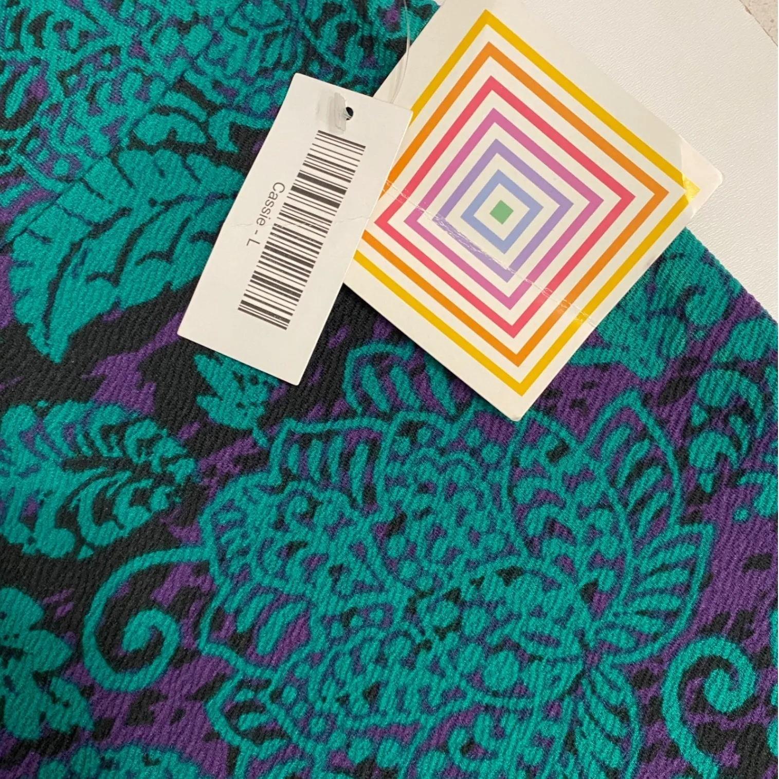 LuLaRoe Cassie Pencil Skirt Purple Teal Floral Textured Knit Size L - Image 3
