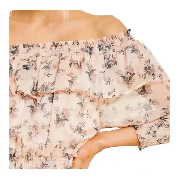 HAYDEN Los Angeles Floral Off Shoulder Mini Dress Blush Tiered‎ Women Size Small - Image 13