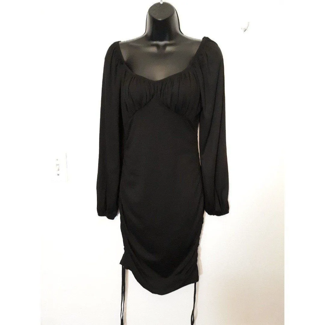 Solid black adjustable drawstring ruched side dress Size M - Image 2