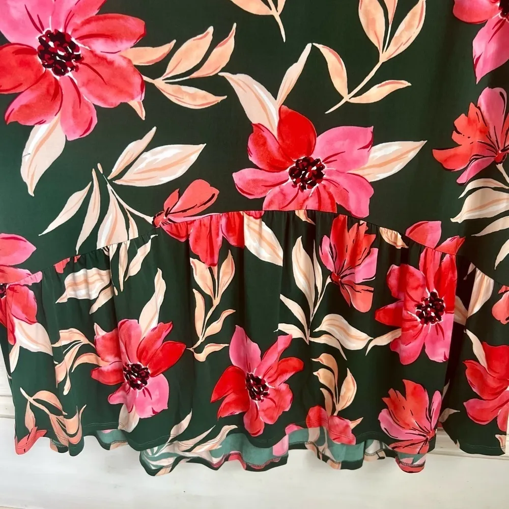 Maggy London Woman Green and Pink Floral Print Sleeveless Maxi Dress NEW Sz 14W - Image 6