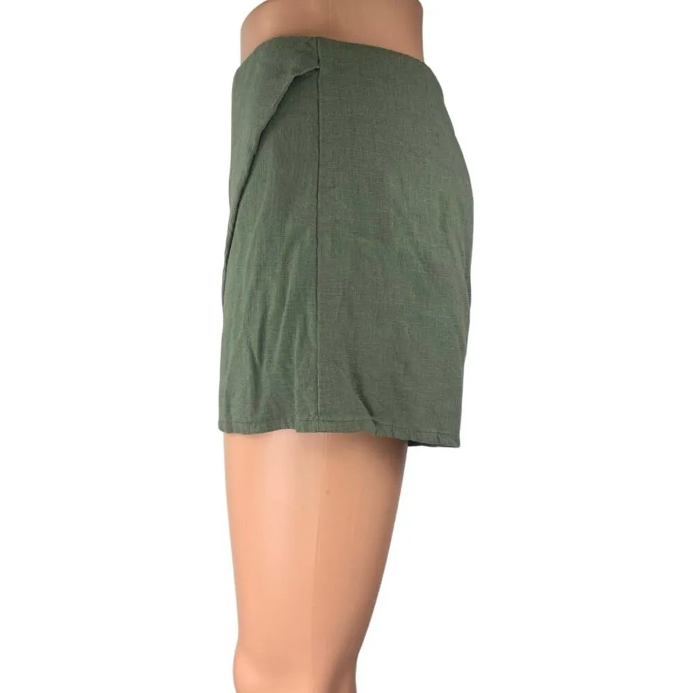 Princess Polly 100% Linen Women's Green Casual Mini A Line Wrap Skirt Skort Sz 6 - Image 2