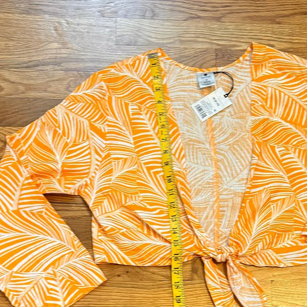 Shade and Shore Women Medium Orange White Tropical Print Linen Blend Tie - Image 6