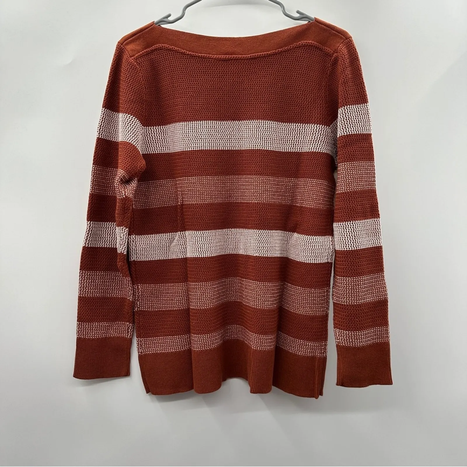 Market & Spruce‎ Tawnee Cotton Blend Rust & White Stripe Waffle Sweater Sz L NEW - Image 7