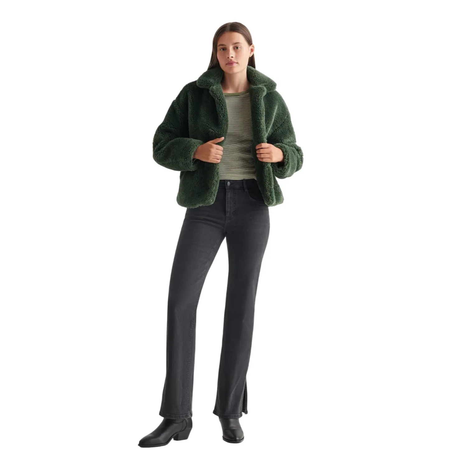 MNG Casual Faux Fur Coat Teal Green Oversized Collarless Jacket XS - Image 9